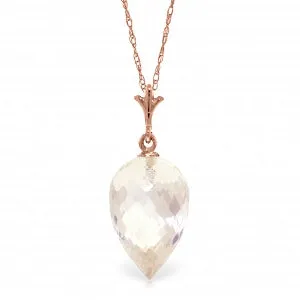 12.25 Carat 14K Solid Rose Gold Necklace Pointy Briolette Drop White Topaz