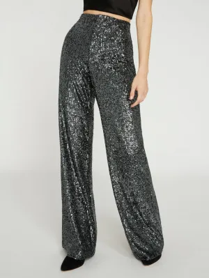 Alice   Olivia - Dylan High Waisted Wide Leg Pant in Gunmetal