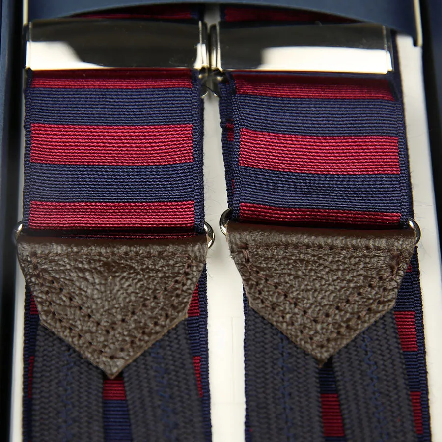 Barathea Braces - Navy / Burgundy Horizontal Stripes