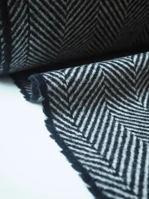 Black   White Herringbone Wool Coating