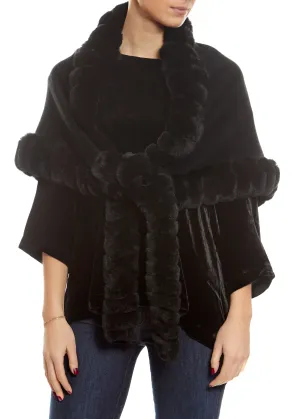 Black Wool Wrap with fur trim