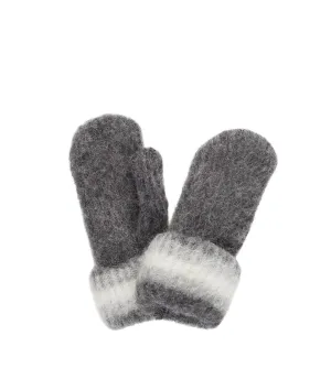 Brushed Icelandic Wool Mittens - Dark Grey and White