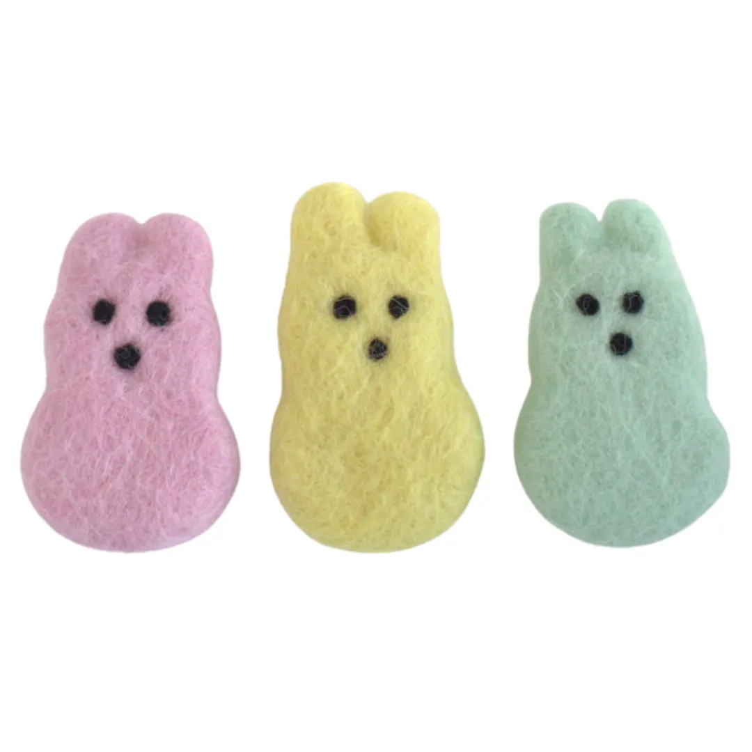 Easter Marshmallow Bunnies- Set of 3- Pastel Pink, Yellow, Seafoam