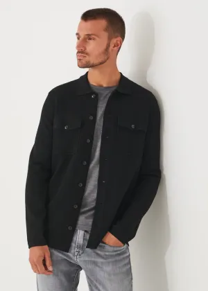 EXTRA-FINE MERINO HALF MILANO OVER SHIRT - BLACK