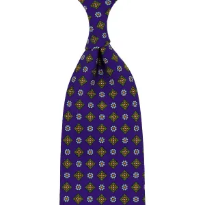 Floral Printed Silk Tie - Royal Purple - Hand-Rolled