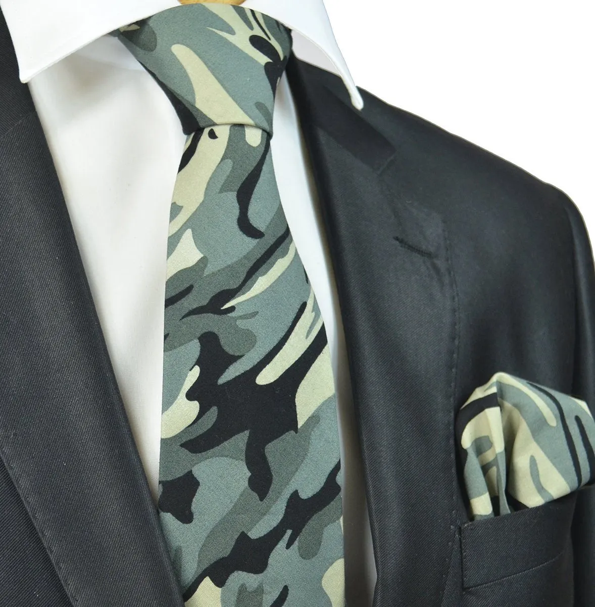 Grey Camouflage Cotton Tie Set