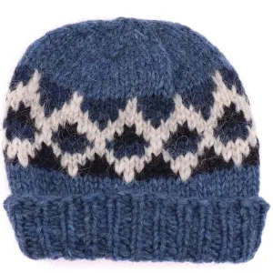 Handknit Wool Hat with rolled cuff - Blue