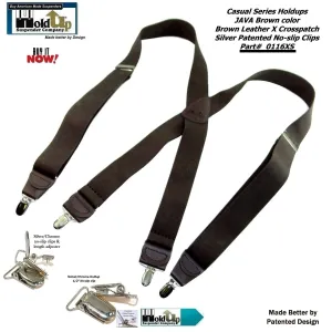 Holdup Suspender Company's Dark Java Brown Casual Series X-back Suspenders with Patented No-slip Nickel plated Clips