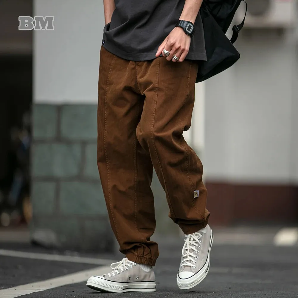 Japanese Streetwear Trendy Cargo Pants Casual Trousers Korean Loose Brown Joggers