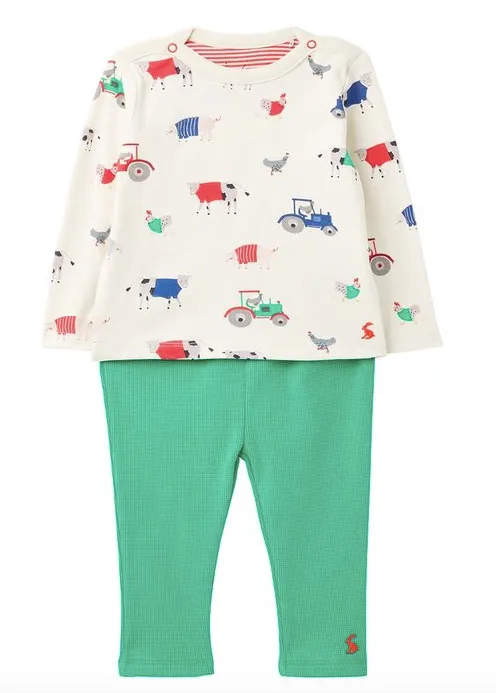 Joules White Farm Curtis Long-Sleeve Top & Waffle Pants Set