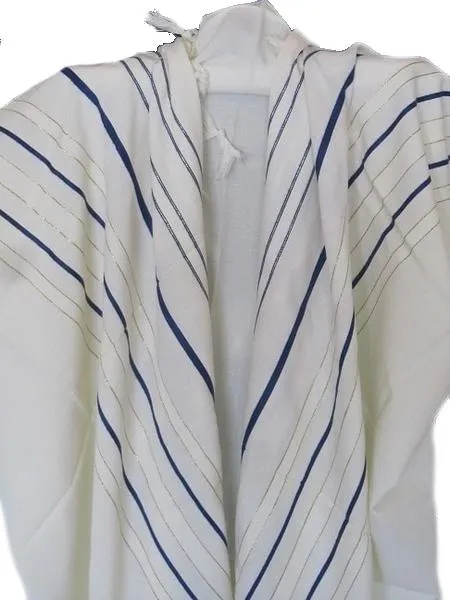 Ma'alot Wool Tallit Thin Blue Striping