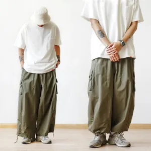 Men's Casual Solid Color Cargo Pants - Baggy Wide-leg Cropped Pants