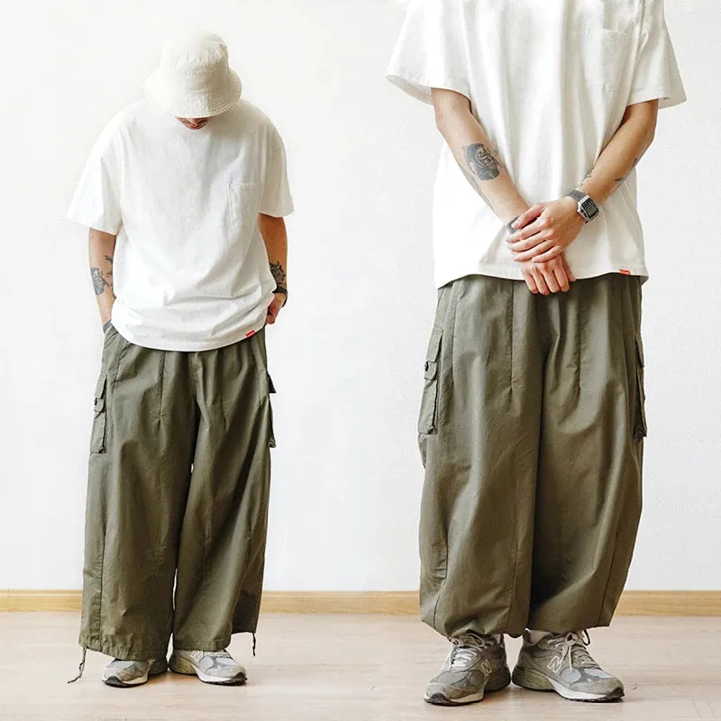 Men's Casual Solid Color Cargo Pants - Baggy Wide-leg Cropped Pants