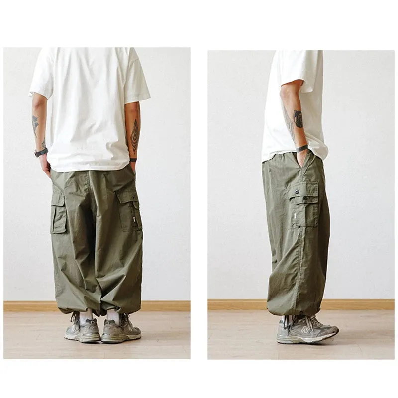 Men's Casual Solid Color Cargo Pants - Baggy Wide-leg Cropped Pants