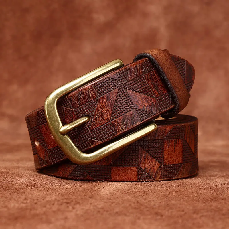 Men's Laser Engraving Diamond Pattern Leather Belt