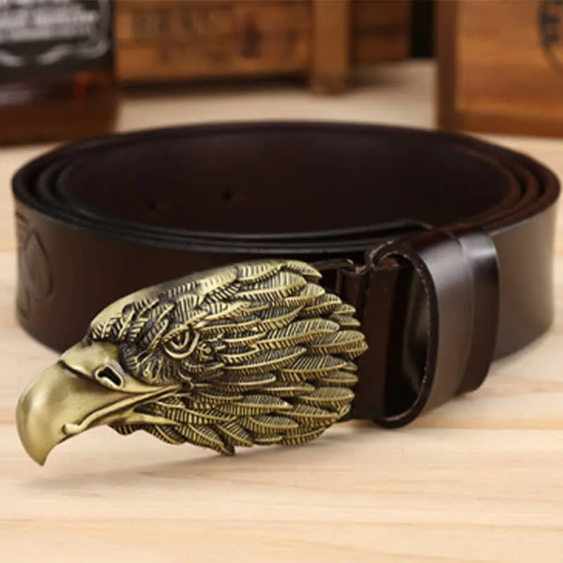 Men's Sharp Eyes 3D Vulture Head Eagle Buckle Leather Belt