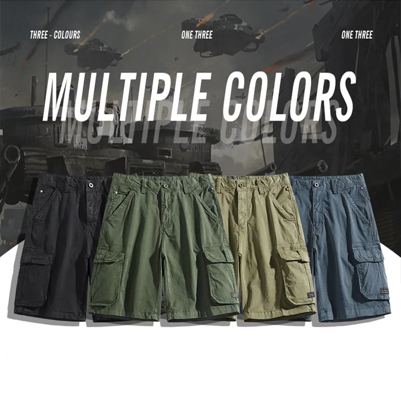 Men's Washed Workwear Shorts Summer Trendy Casual Pants Loose Thin Section Micro-elastic Multi-Pocket Cropped Pants