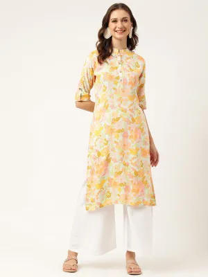 Multi Colored Floral Digital Printed Straight Fold Sleeve Kurta