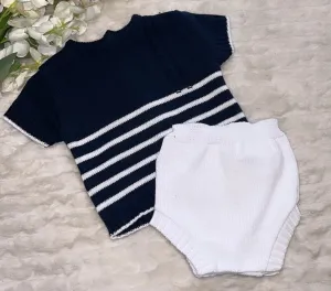 Navy and white knitted 2 piece