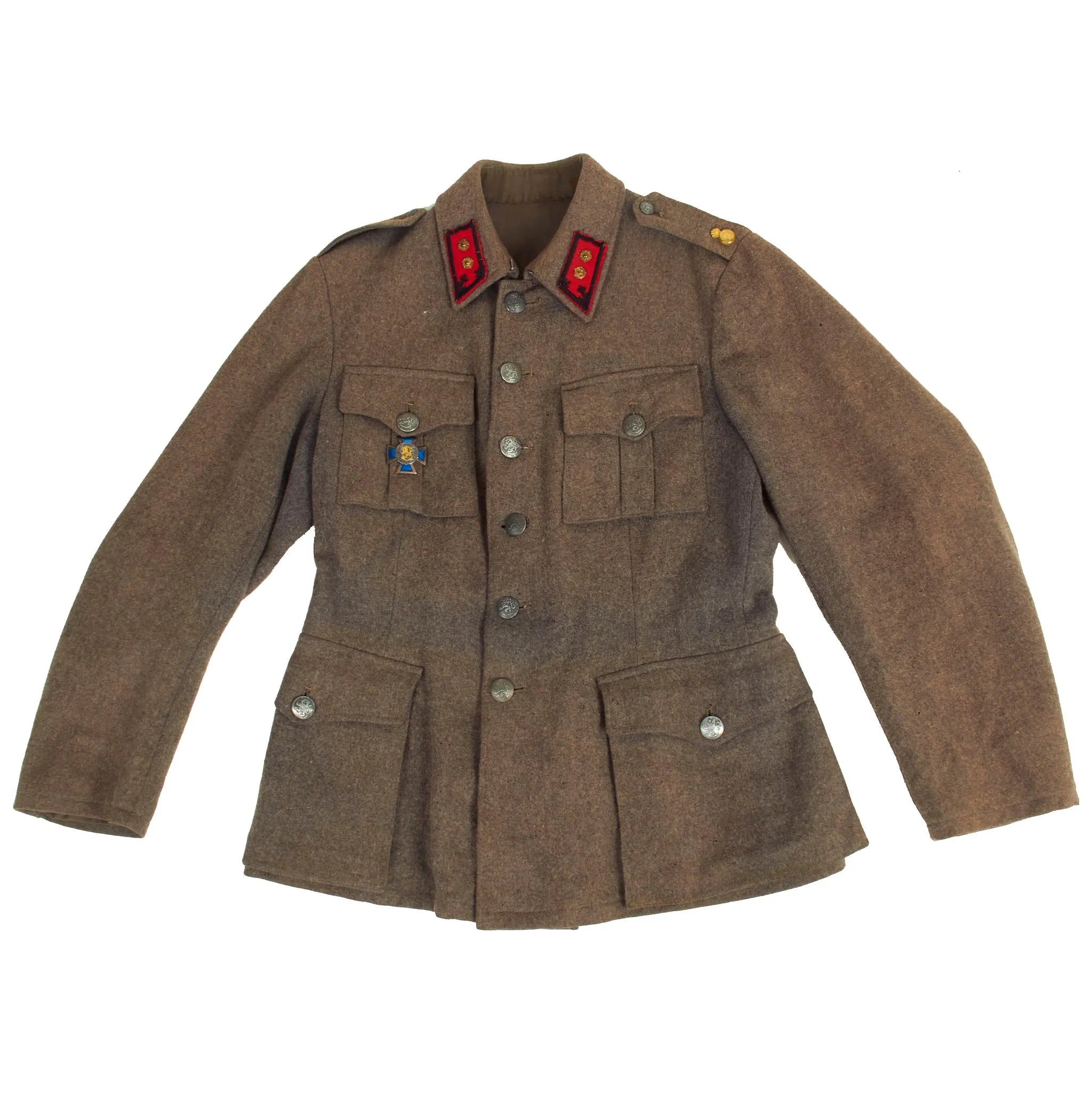 Original Finnish WWII Artillery Lieutenant Colonel Uniform Set Consisting Of Cap, M36 Wool Tunic, Trousers and Greatcoat - Dated 1944