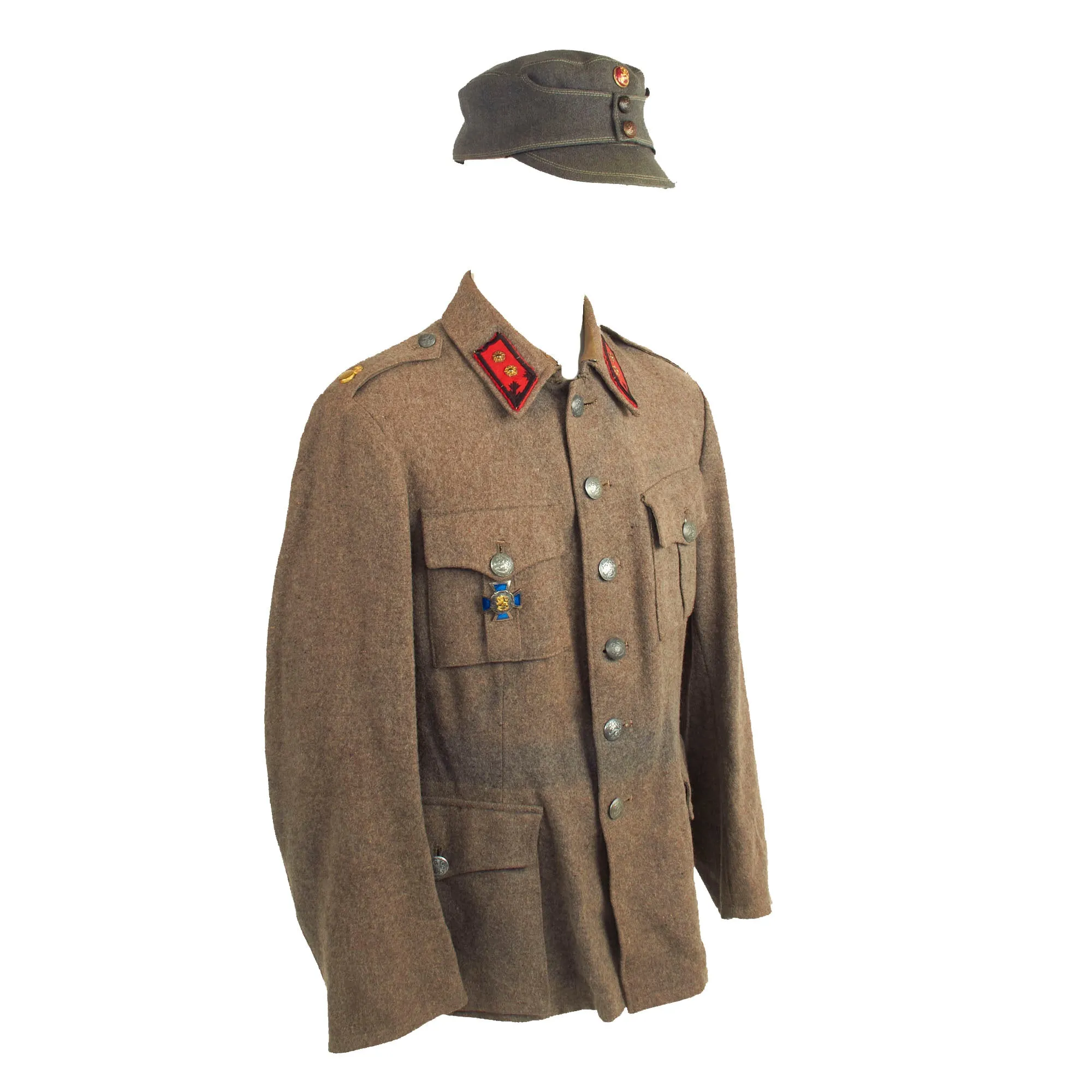 Original Finnish WWII Artillery Lieutenant Colonel Uniform Set Consisting Of Cap, M36 Wool Tunic, Trousers and Greatcoat - Dated 1944