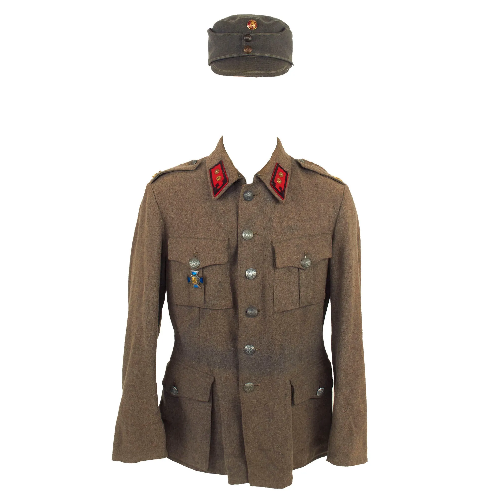 Original Finnish WWII Artillery Lieutenant Colonel Uniform Set Consisting Of Cap, M36 Wool Tunic, Trousers and Greatcoat - Dated 1944