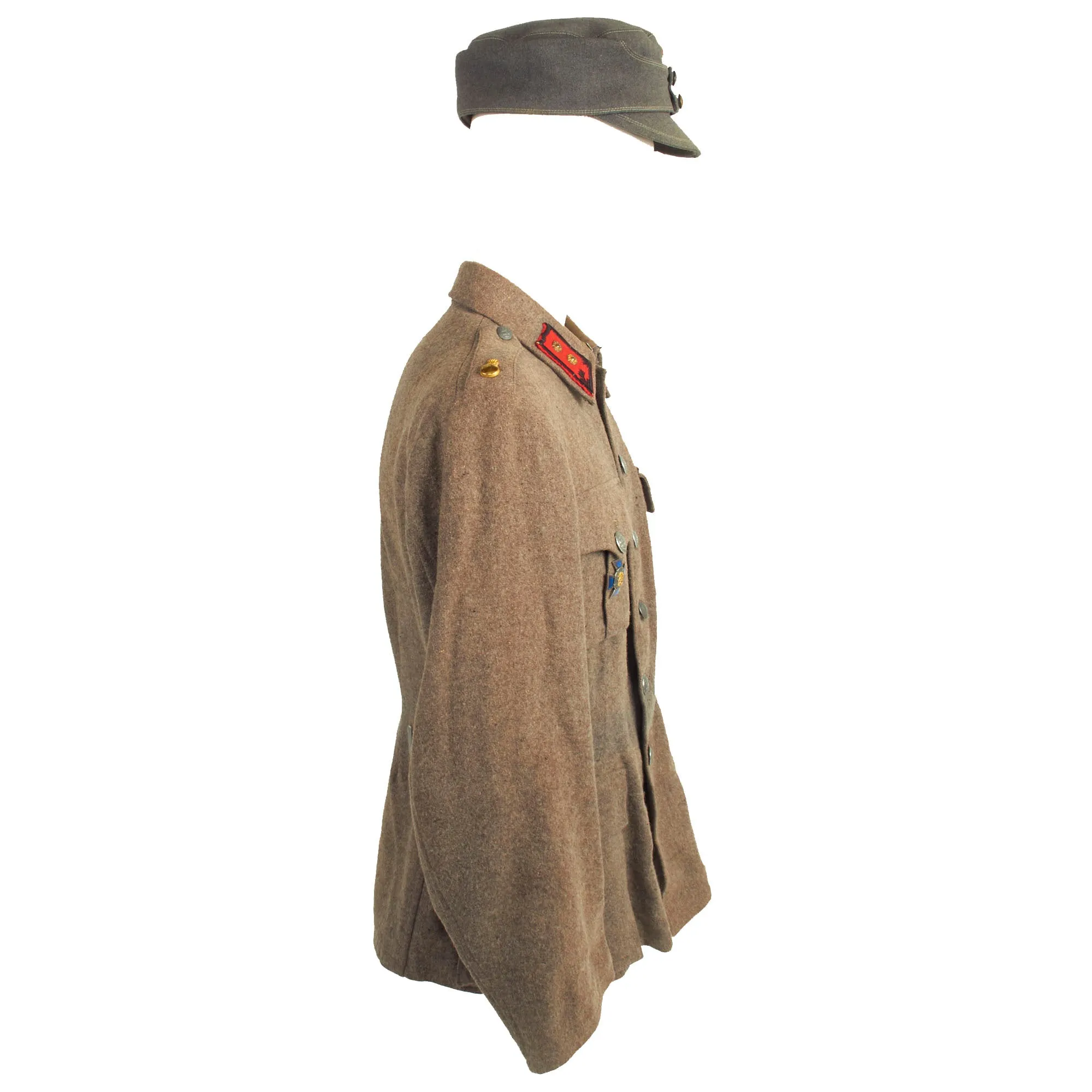 Original Finnish WWII Artillery Lieutenant Colonel Uniform Set Consisting Of Cap, M36 Wool Tunic, Trousers and Greatcoat - Dated 1944