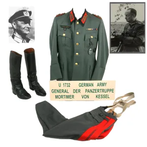 Original German WWII 20th Panzer Division and VII Panzerkorps Commander General der Panzertruppen Mortimer von Kessel Uniform Set - Formerly Part of the A.A.F. Tank Museum