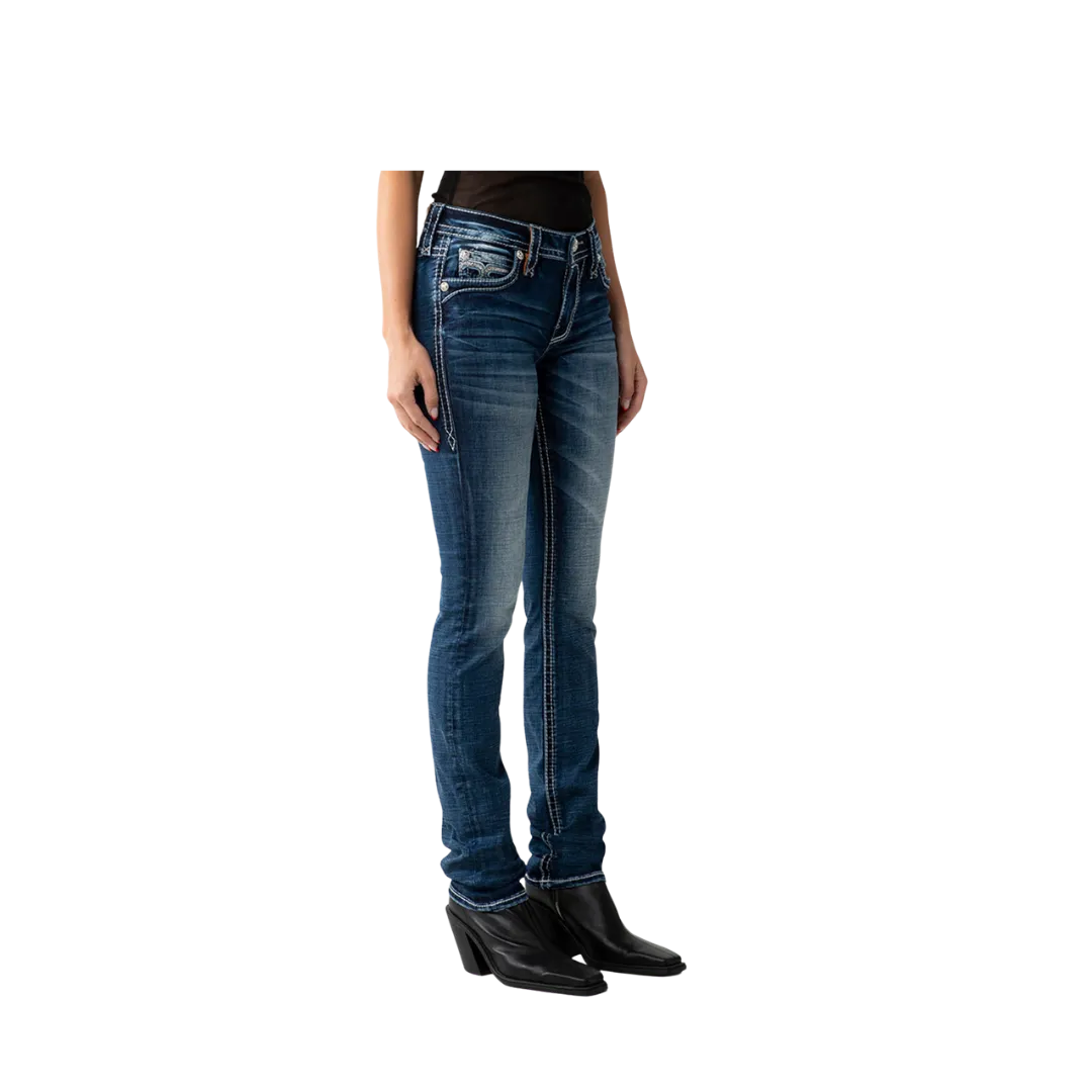 Rock Revival Women's Sepia J210 Straight Dark Blue Wash Jean