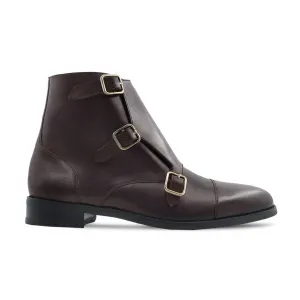 Shaki - Men's Dark Brown Calf Leather Triple Monkstrap Boot