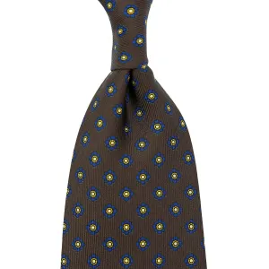 Shibumi-Flower Printed Silk Tie - Espresso - Hand-Rolled