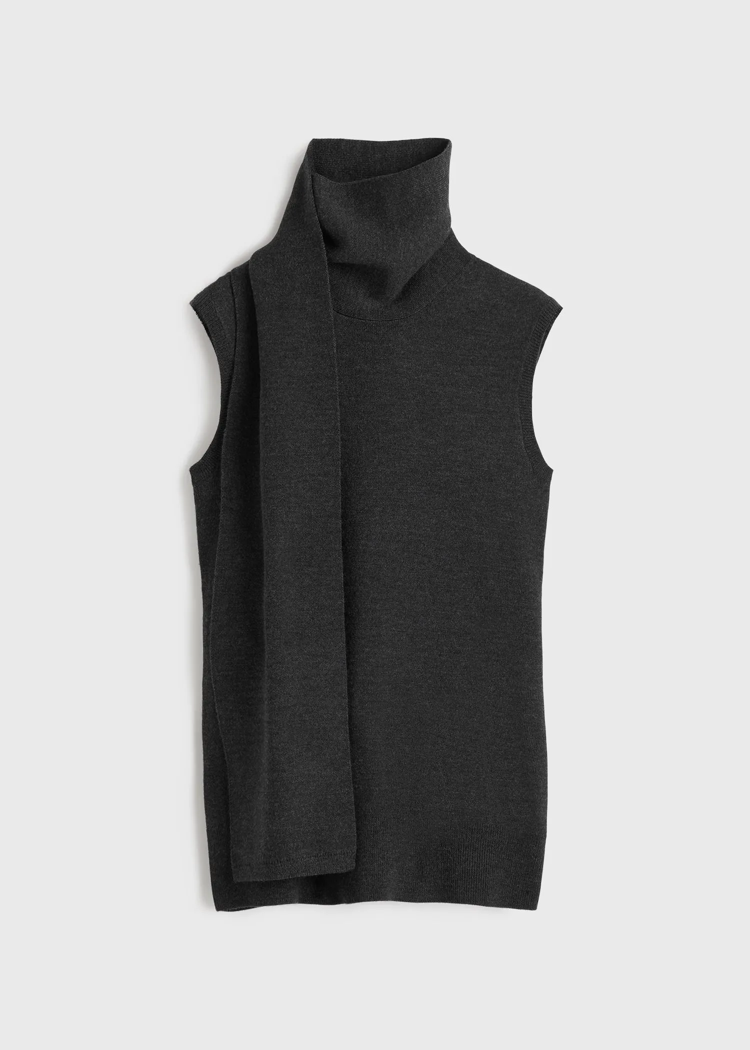 Sleeveless scarf knit dark grey melange