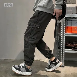 Streetwear Loose Tactical Cargo Pants - Japanese Khaki Jogging Pants