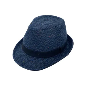 Wool Herringbone Check Fedora Hat Classy Manhattan Trilby For Men Women LD61571