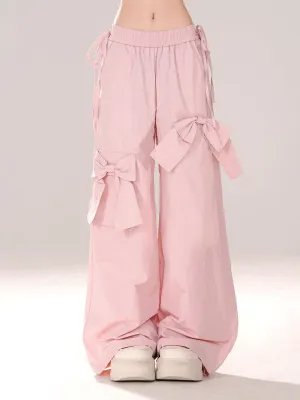 Young Eyes Sweet Girly Bow Pink Elastic Pants